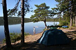 Ráno u jezera před NP Stora Sjöfallet