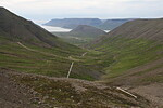 Pohled z průsmyku Hrafneyrarheiði na sever k Sandafellu